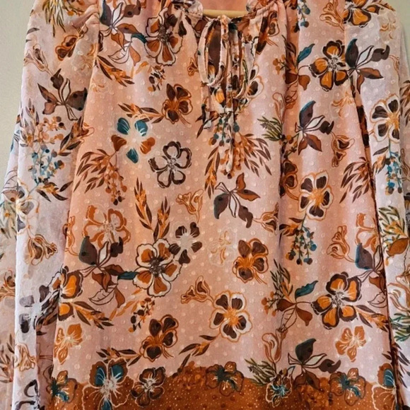 Joie Peach Floral Bohemian Peasant Chiffon Swiss Dot Ruffle Top Tie Blouse XS. - Picture 7 of 16